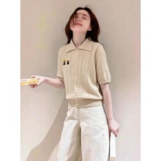 批发韩版通勤风小猫polo领短袖<b class='q'>针织</b><b class='q'>开衫</b><b class='q'>女</b>春夏季显瘦百搭小个子上衣潮