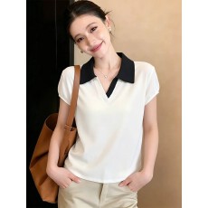 批发设计感撞色翻领冰丝针织短袖女2026夏季新款独特超好看Polo衫上衣
