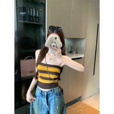 批发韩系纯欲性感辣妹撞色条纹抹胸背心女装夏季气质减龄显瘦无袖上衣