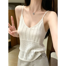 批发夏日<b class='q'>甜美</b>纯欲镂空钩花针织吊带女温柔气质修身显瘦高级感绝美背心