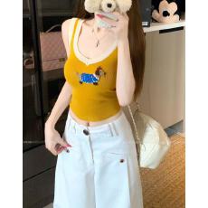 批发橘色腊肠狗印花针织甜辣吊带背心女2026<b class='q'>新款</b>夏季多巴胺甜辣风上衣