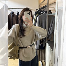 批发法式复古高领长袖针织打底衫女秋冬季<b class='q'>宽松</b>显瘦毛衣内搭高级感上衣