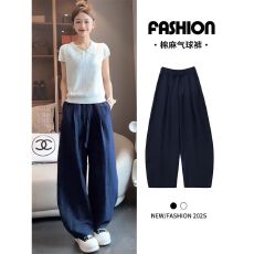 批发天丝<b class='q'>亚麻</b><b class='q'>裤</b>子女夏季高腰垂感宽松休闲藏青防晒弯刀凉凉棉麻阔腿<b class='q'>裤</b>