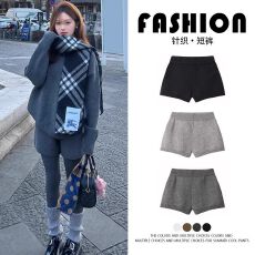 批发<b class='q'>灰色</b>简约针织短裤女秋冬2025新款高腰显瘦百搭休闲<b class='q'>打底裤</b>毛线裤子