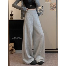 批发咖色裤子高腰垂感<b class='q'>休闲裤</b>女夏季小众不贴腿直筒阔腿裤宽松拖地长裤