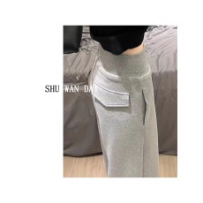 批发慵懒松弛感灰色松紧腰休闲运动裤女2026春<b class='q'>秋</b>季加绒垂感直筒遛弯裤