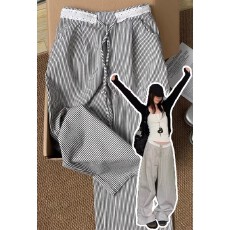 批发黑白条纹裤女夏季2026新款垂坠感老钱风裤子高腰小个子宽松阔腿裤