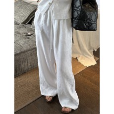 批发邂逅清爽之夏白色<b class='q'>亚麻</b>阔腿裤女春夏薄款松弛感宽松休闲裤子