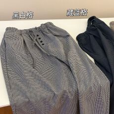 批发韩国东大门慵懒风<b class='q'>棉麻</b>日系早秋格子<b class='q'>裤</b>扣子休闲<b class='q'>裤</b>显瘦宽松<b class='q'>阔腿裤</b>女