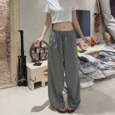 批发黑<b class='q'>白</b>格子设计休闲裤女2026春秋新款时尚高腰宽松显瘦垂感阔腿<b class='q'>裤子</b>