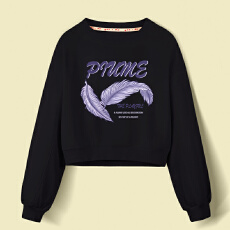 批发A1175#【加绒款+3元】圆领套头<b class='q'>短款</b><b class='q'>卫衣</b>女秋冬上衣宽松显瘦小个子