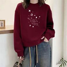 批发A1177#【加绒款+3元】圆领套头<b class='q'>短款</b><b class='q'>卫衣</b>女秋冬上衣宽松显瘦小个子