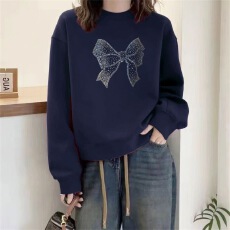 批发A1182#【加绒款+3元】圆领套头<b class='q'>短款</b><b class='q'>卫衣</b>女秋冬上衣宽松显瘦小个子