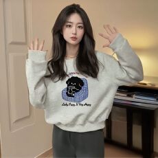 批发A1184#【加绒款+3元】圆领套头短款卫衣女秋冬上衣宽松显瘦小个子