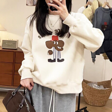 批发A1185#【加绒款+3元】圆领套头短款卫衣女秋冬上衣宽松显瘦小个子