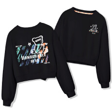 批发A1187#【加绒款+3元】圆领套头短款卫衣女秋冬上衣宽松显瘦小个子