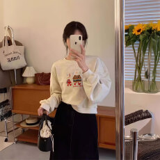 批发A1188#【加绒款+3元】圆领套头短款卫衣女秋冬上衣宽松显瘦小个子