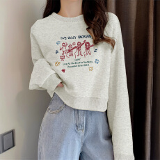 批发A1189#【加绒款+3元】圆领套头短款卫衣女秋冬上衣宽松显瘦小个子