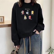 批发A1195#【加绒款+3元】圆领套头短款卫衣女秋冬上衣宽松显瘦小个子