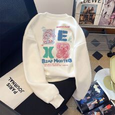 批发A1111#【加绒款+3元】圆领套头短款卫衣<b class='q'>女</b>秋冬上衣宽松显瘦小个子