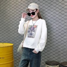 批发A1118#【加绒款+3元】圆领套头短款卫衣<b class='q'>女</b>秋冬上衣宽松显瘦小个子