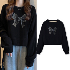 批发A1182#加绒款+3元圆领套头短款卫衣<b class='q'>女</b>秋冬上衣宽松显瘦小个子