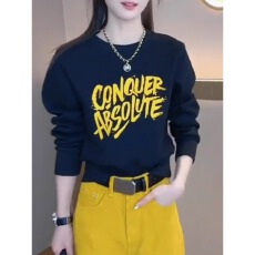 批发圆领套头短款卫衣<b class='q'>女</b>秋冬上衣宽松显瘦小个子