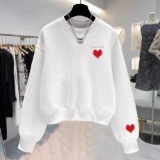 批发A1123#【加绒款+3元】圆领套头短款卫衣<b class='q'>女</b>秋冬上衣宽松显瘦小个子