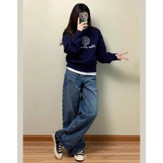 批发A1127#【加绒款+3元】圆领套头短款卫衣<b class='q'>女</b>秋冬上衣宽松显瘦小个子