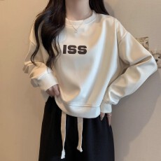 批发【加绒款+3元】圆领套头短款卫衣<b class='q'>女</b>秋冬上衣宽松显瘦小个子