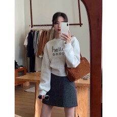 批发A1138#【加绒款+3元】圆领套头短款卫衣<b class='q'>女</b>秋冬上衣宽松显瘦小个子