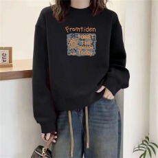 A1198#加绒款+3元圆领套头短款卫衣女秋冬上衣宽松显瘦小个子