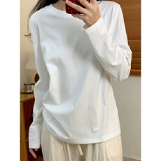 批发简约纯棉白色T恤男女秋季内搭<b class='q'>休闲</b>基础款打底衫正肩百搭长袖上衣