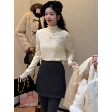 巨好看的秋冬内搭韩系气质半高领t恤女蕾丝磨毛木耳边打底衫上衣