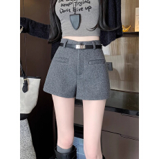 批发灰色毛呢短<b class='q'>裤</b>女秋冬季高腰<b class='q'>显瘦</b>a字热<b class='q'>裤</b>休闲外穿打底靴<b class='q'>裤</b>