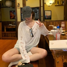 批发韩系镂空猫咪刺绣防晒<b class='q'>罩衫</b>长袖t恤女秋季新款薄款宽松慵懒风上衣