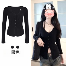 批发黑色v领针织开衫外套女秋装薄款<b class='q'>修身</b>显瘦性感辣妹小个子长袖上衣