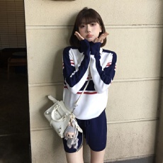 批发美式复古<b class='q'>街头</b>撞色条纹半拉链针织衫女2025秋冬新款学院风运动上衣