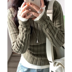 批发美式复古小众设计感坑条针织衫女秋冬季修身<b class='q'>显瘦</b>加厚内搭打底毛衣