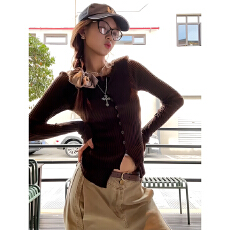 批发美式复古v领打底<b class='q'>针织</b>衫上衣女秋冬设计感修身显瘦内搭假两件毛衣