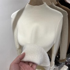批发加绒加厚一体绒半高领<b class='q'>针织</b>衫女2025秋冬季新款水貂绒修身打底毛衣