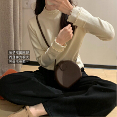 批发纯色半高领双层木耳边<b class='q'>长袖</b>针织衫女秋冬款温柔气质内搭打底衫上衣