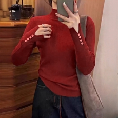 批发红色羊绒半高领打底针织衫女秋冬内搭高级感毛衣短款修身软糯上衣