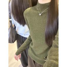 批发绝美复古墨绿色miu系打底衫女<b class='q'>秋</b>冬保暖针织内搭立领毛衣软糯上衣