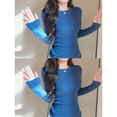 批发韩系漂亮蓝色长袖针织打底衫女<b class='q'>秋</b>冬内搭小个子独特超好看毛衣上衣