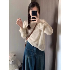 批发慵懒松弛感镂空针织透气<b class='q'>长袖</b>防晒罩衫<b class='q'>女</b>春季薄款百搭休闲叠穿上衣