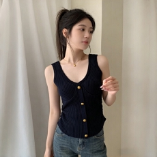 批发藏蓝色针织吊带<b class='q'>背心女</b>带胸垫修身显瘦三亚旅游深V领抹胸无袖上衣