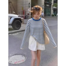 批发法式设计感蓝白条纹<b class='q'>防晒</b>罩衫t恤女2026新款冰丝薄款针织长袖上衣
