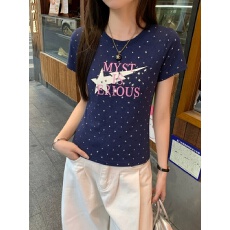 批发波点正肩短袖<b class='q'>t</b><b class='q'>恤</b>女夏季修身显瘦百搭设计感小众<b class='q'>纯棉</b>辣妹短款上衣