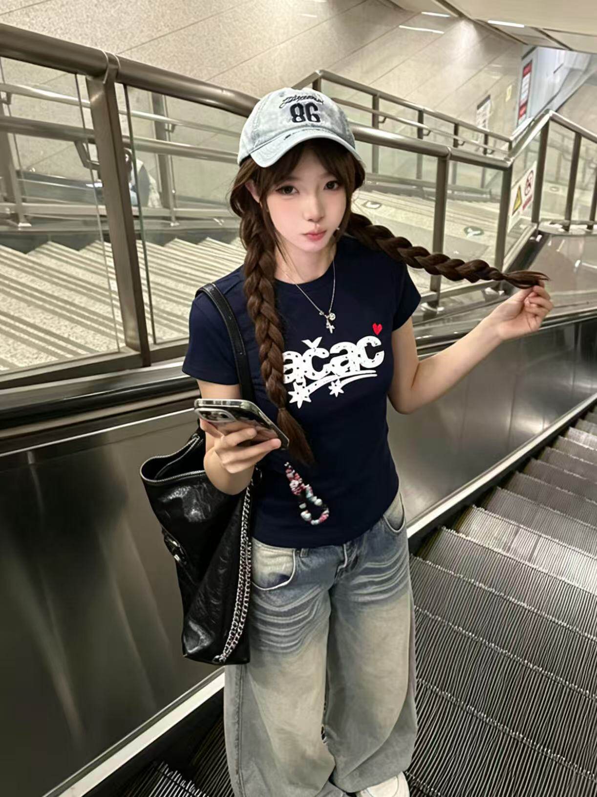 아메리칸 긍정적 인 어깨 별 자수 알파벳 반팔 티셔츠 여성 여름 몸매 가꾸기 슬림해 보이는 디자인 센스 핫걸 바람 순면 맨위